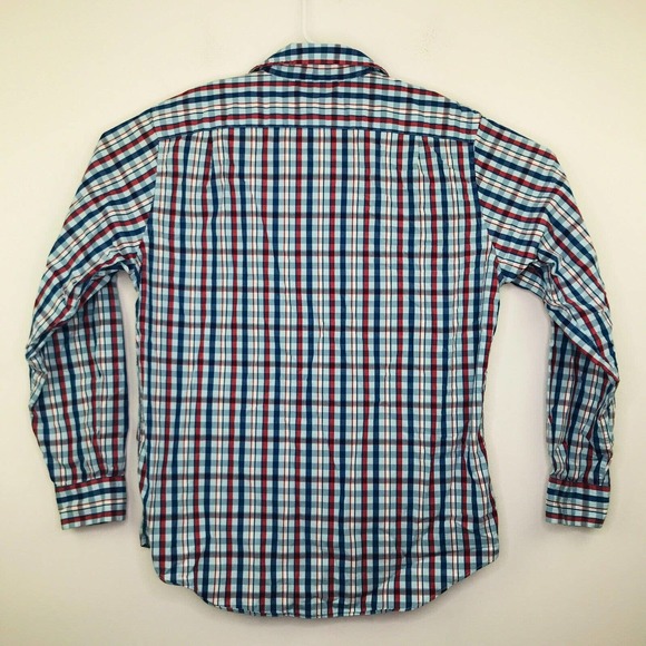 Nautica Men's Large Shirt Blue Red Plaid Long Sleeve Pocket Front Button Up BM6 - Picture 5 of 5